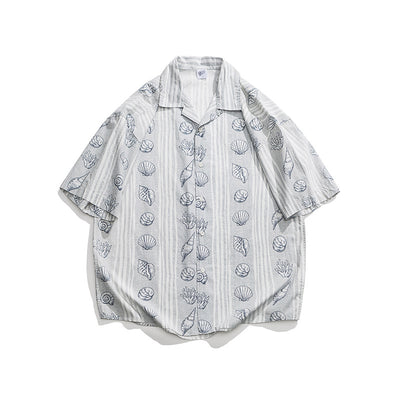 Camisa Suelta Estilo Japonés con Estampado Shell y Solapa - Image 6