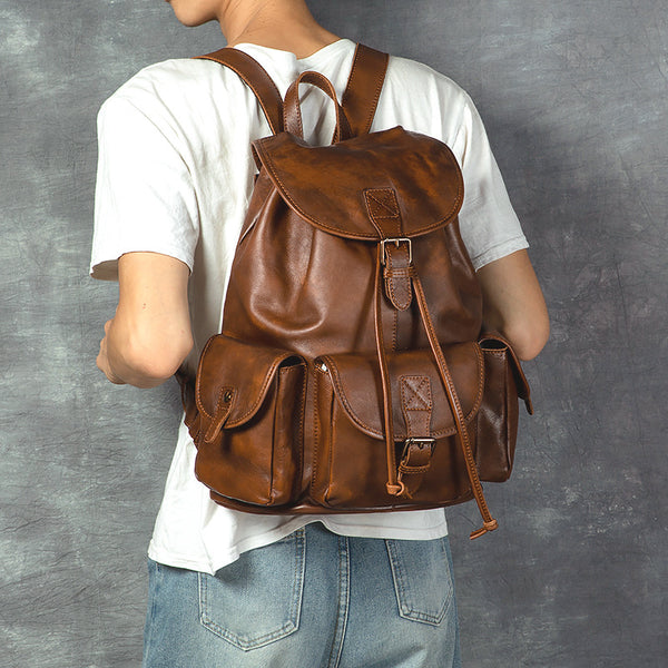 Mochila de Cuero Genuino Estilo Retro - Bolsa Casual Versátil