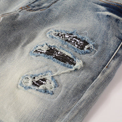 Jeans Slim Fit Elásticos con Parches Estampados en Tonos Claros para Hombre - Image 6
