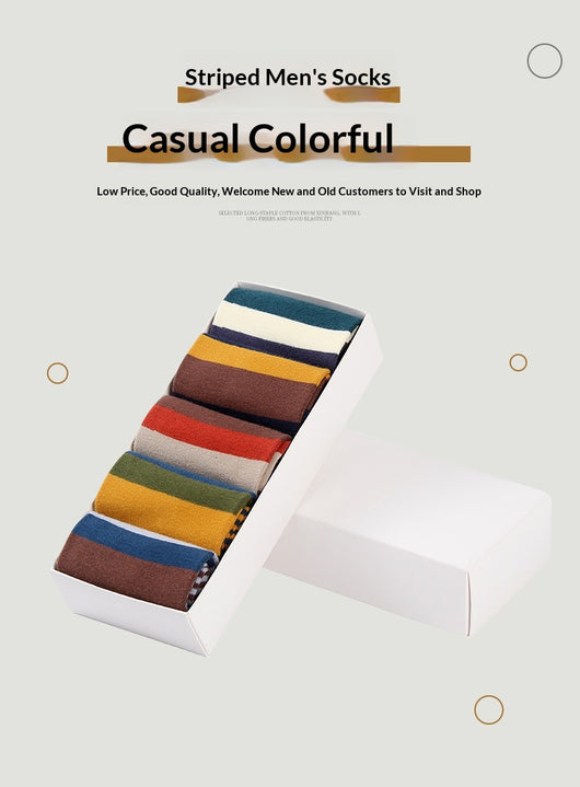 Calcetines Largos de Algodón para Hombre con Rayas Coloridas - Esencial de Moda Otoño Invierno - Image 9