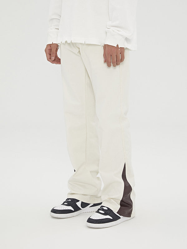 Pantalones Cargo Rectos en Cuero y Tela Twill