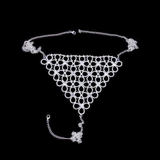 Conjunto de Bikini Brillante con Cadena de Cuerpo de Flores Caladas - Image 4