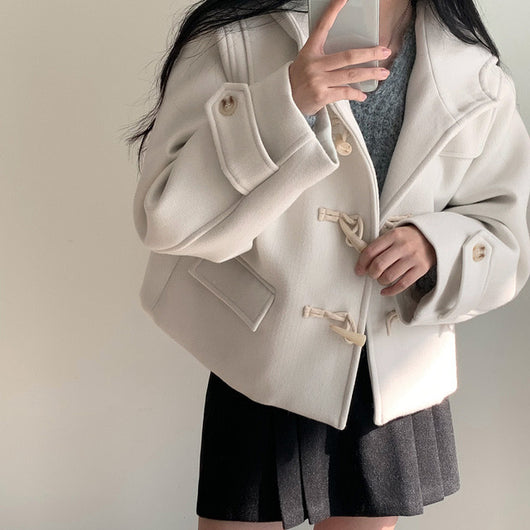 Abrigo de Lana Corto con Capucha y Manga Larga para Mujer - Image 23