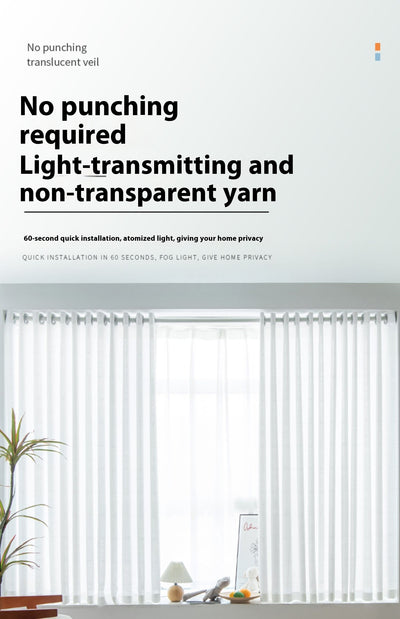 White translucent thickened sunscreen curtain made of hemp yarn with grommet top, hanging in a modern window. - Image 29