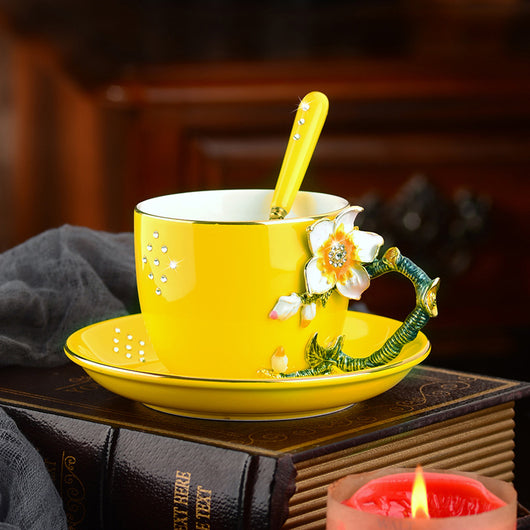 Juego de Taza y Platillo de Cerámica Esmaltada Creativa - Image 5