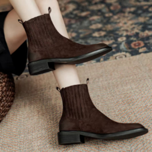 Botas Chelsea de Cuero Genuino Estilo Retro Británico para Mujer