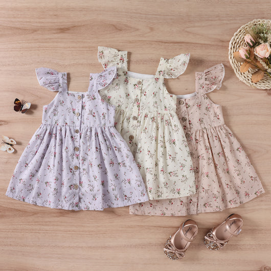 Vestido Infantil Tricolor Floral con Mangas Aleteo - Image 18