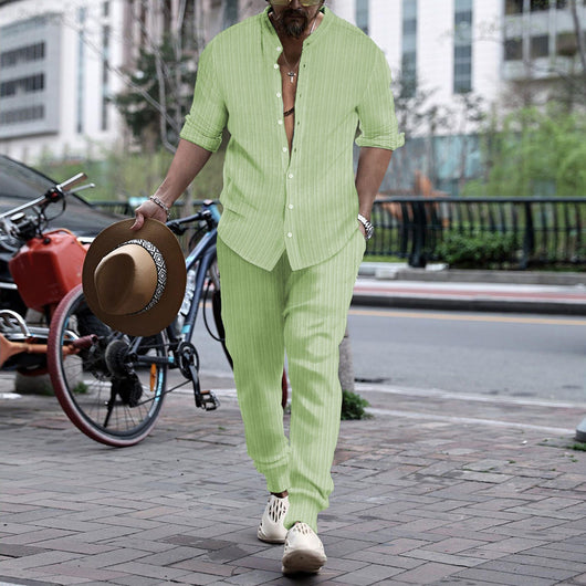Pantalón y Camisa de Rayas con Cuello Hengli para Hombre - Image 12