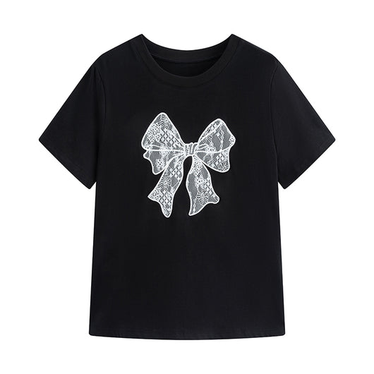 Blusa Corta con Encaje Mariposa - Camiseta Elegante y Versátil - Image 2