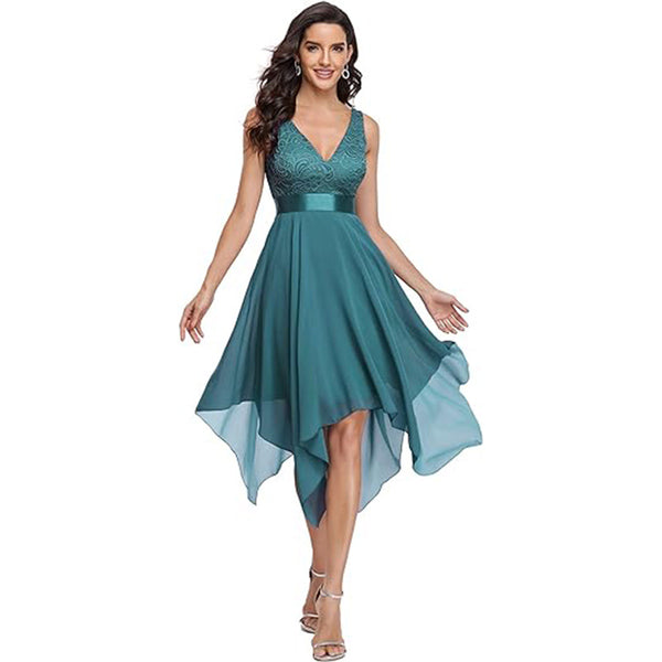 Vestido de Fiesta Elegante con Encaje y Gasa para Mujer