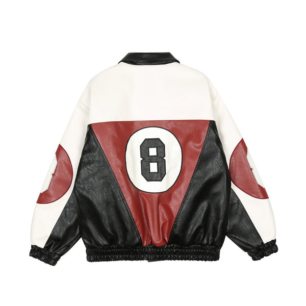Chaqueta de Cuero PU con Letras Bordadas y Contraste de Colores para Hombre