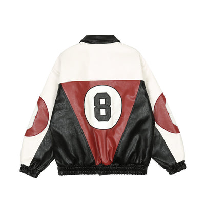 Chaqueta de Cuero PU con Letras Bordadas y Contraste de Colores para Hombre - Image 2