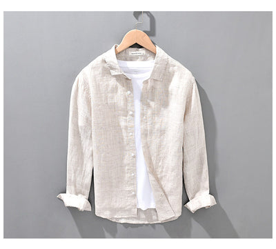 Camisa de Lino Transpirable Suelta para Hombre Color Sólido - Image 8