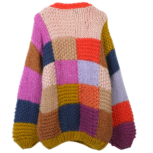 Suéter de Punto Bicolor con Cuello V y Mangas Largas - Image 2