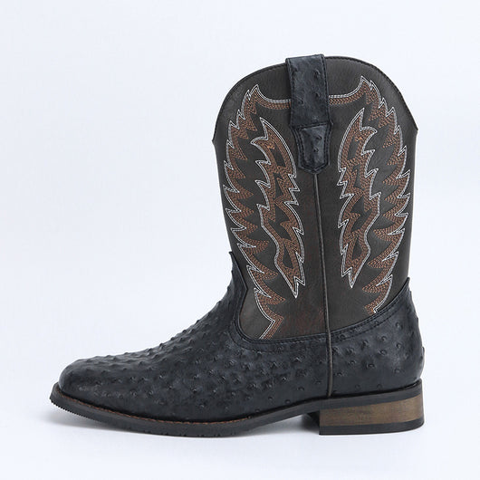 Botas Motociclista Western de Cuero Denim con Punta Cuadrada para Hombre - Image 6