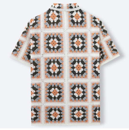Blusa Tejida de Manga Corta con Bloques de Color y Cuello Solapa Calado - Image 12