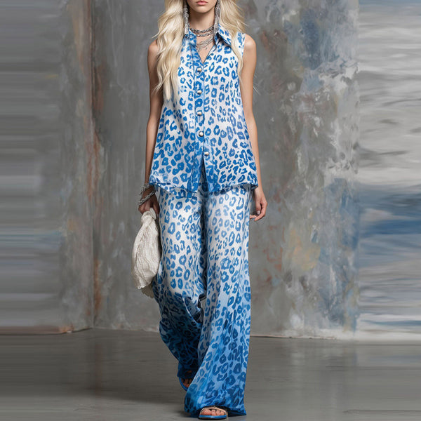 Conjunto Estampado Animal Print: Blusa Suelta y Pantalón a Juego