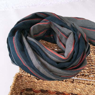 Bufanda Larga Azul a Rayas Estilo Japonés y Coreano para Hombre - Image 15