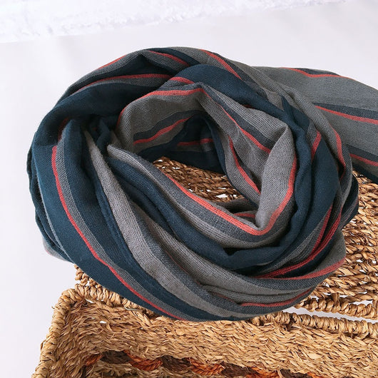 Bufanda Larga Azul a Rayas Estilo Japonés y Coreano para Hombre - Image 15