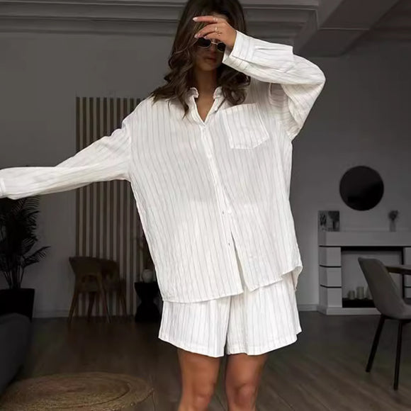 Camisa Manga Larga a Rayas Blancas - Dos Piezas Cómoda