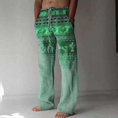 Pantalones Casuales Sueltos de Lino Estampado para Hombre - Image 4