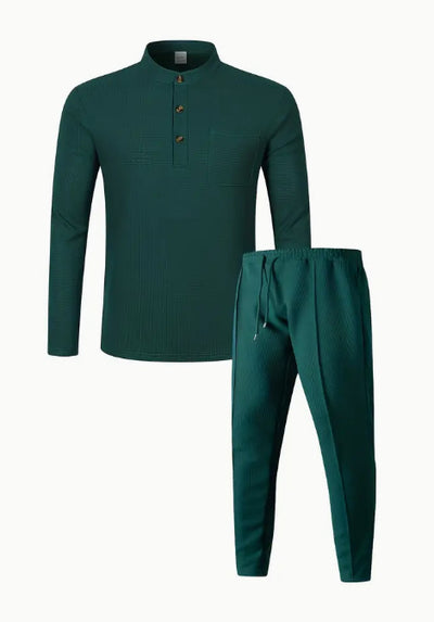 Conjunto Casual de Pantalón y Camiseta Henley Texturizada de Manga Larga para Hombre - Image 17