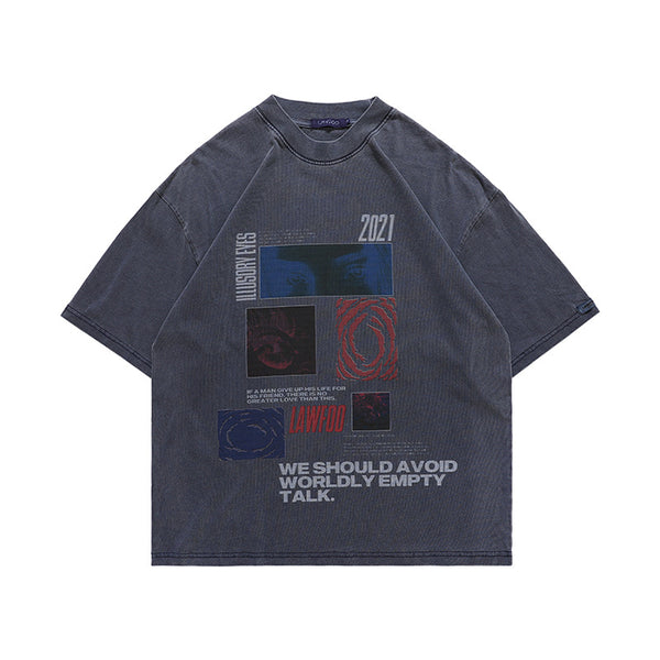 Camiseta Holgada de Manga Corta con Estampado Lavado para Hombre - Image 3