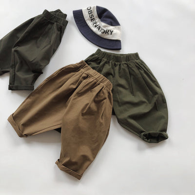 Pantalones Casuales Infantiles de Color Sólido con Cintura Elástica Estilo Literario - Image 17