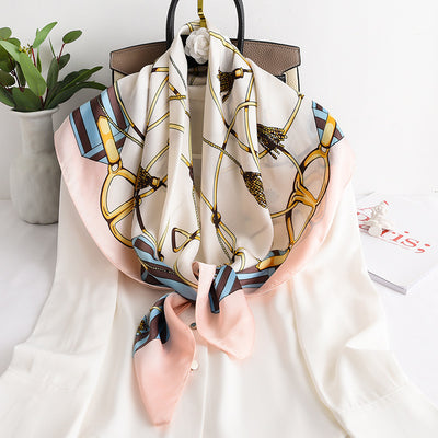 Pañuelo Cuadrado de Seda Sintética con Cadena - Elegancia para Primavera y Otoño - Image 5