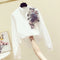 Blusa Casual de Cuello en V y Manga Larga para Mujer - Blanco Versátil