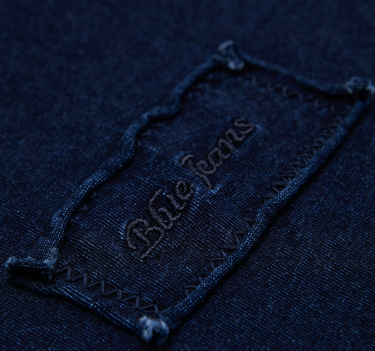 Playera Denim Azul Teñida Manga Larga con Bolsillo Decorativo para Hombre - Image 7