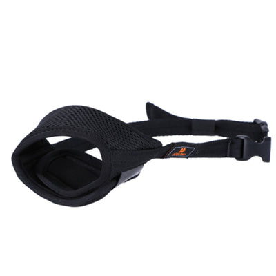 Orange and black adjustable pet muzzle with breathable mesh and a quick-release buckle. - Image 5