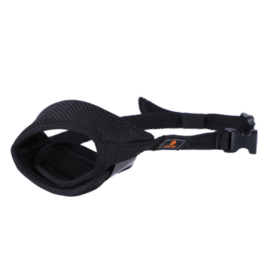 Orange and black adjustable pet muzzle with breathable mesh and a quick-release buckle. - Image 5