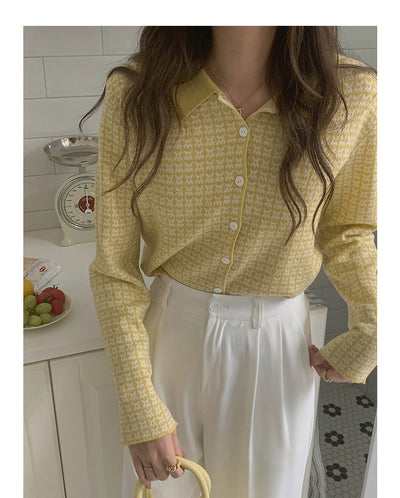 Cardigan Tejido Houndstooth con Cuello Polo para Mujer - Image 21