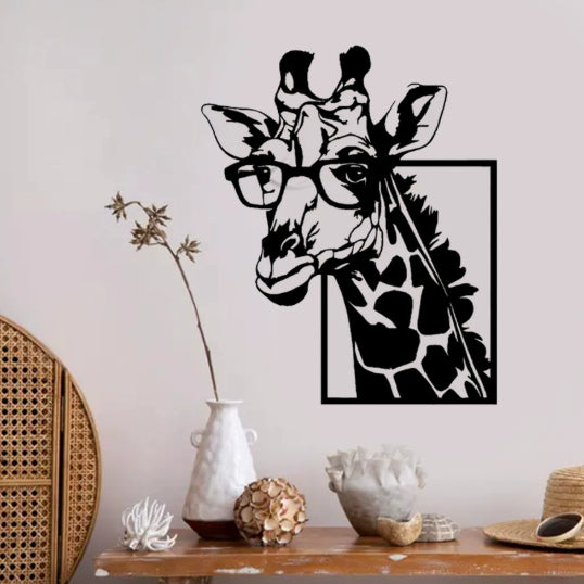 Decoración de Pared Jirafa con Gafas - Silueta Moderna