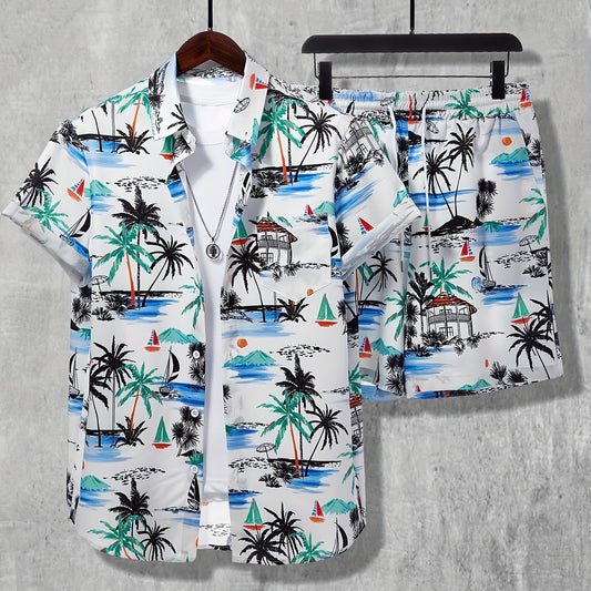 Conjunto Casual 3D Hombre: Camisa y Shorts Estampados