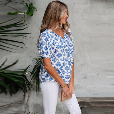Blusa Chiffon Estampado Abstracto Versátil Europeo Americano - Image 3