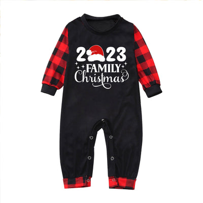 Red and black buffalo plaid Christmas pajama set with a long-sleeve top and matching pants. Top reads "2023 FAMILY Christmas". - Image 8