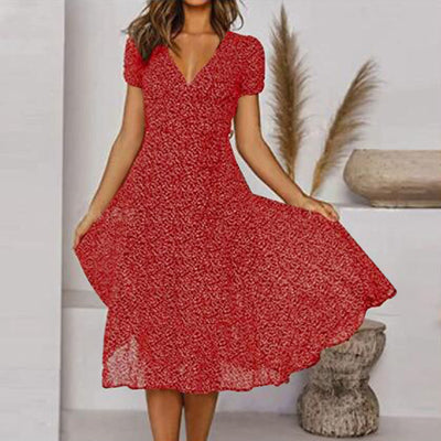 Vestido Estampado Escote V con Cordones y Detalles de Encaje - Image 6
