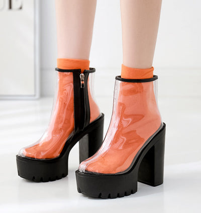 Botas de Tacón Alto Transparente Impermeables con Plataforma Gruesa - Image 4