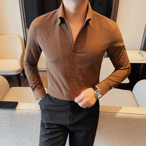 Camisa Manga Larga Hombre Estilo Británico Casual Ejecutivo