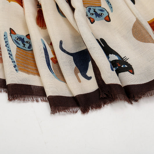 Bufanda Larga de Otoño e Invierno con Gato Cartoon - Poliéster Suave para Mujer - Image 12