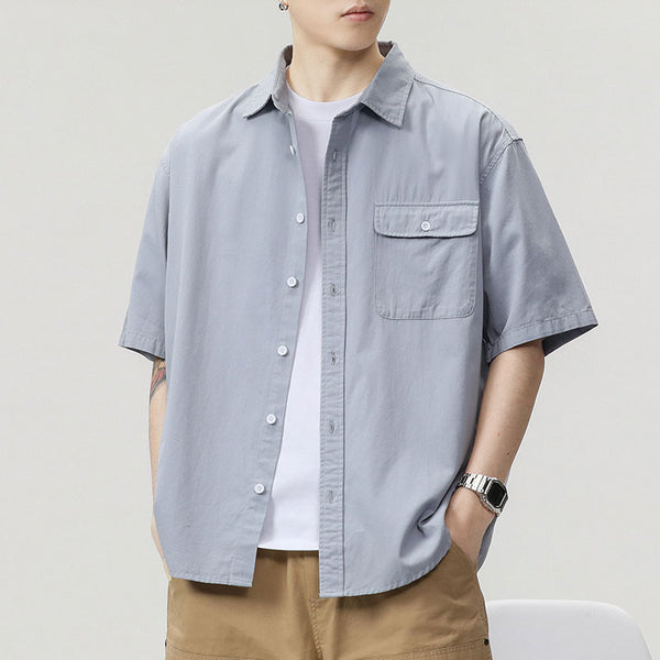 Camisa Holgada de Algodón Japonés para Hombre - Colores Sólidos