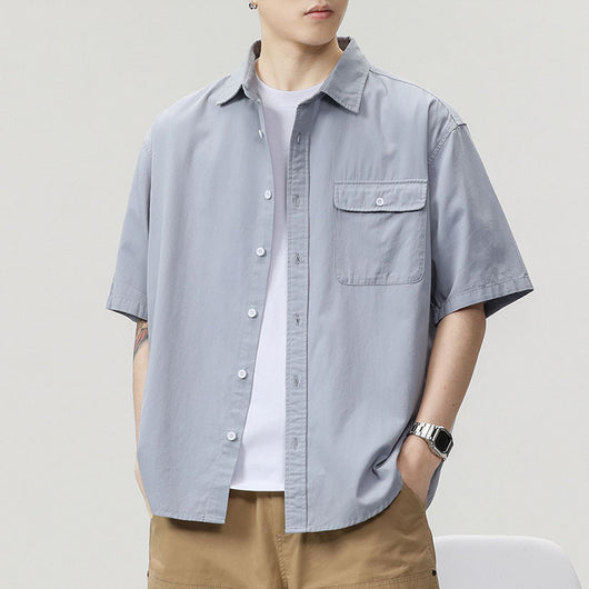 Camisa Holgada de Algodón Japonés para Hombre - Colores Sólidos - Image 2