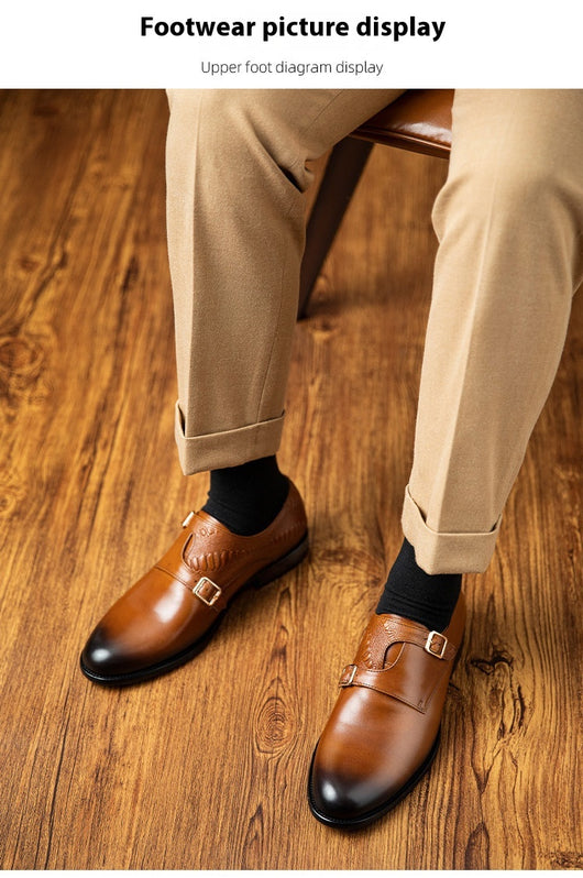 Zapatos de Cuero Ejecutivo Retro con Doble Hebilla - Estilo Clásico para Hombre - Image 14