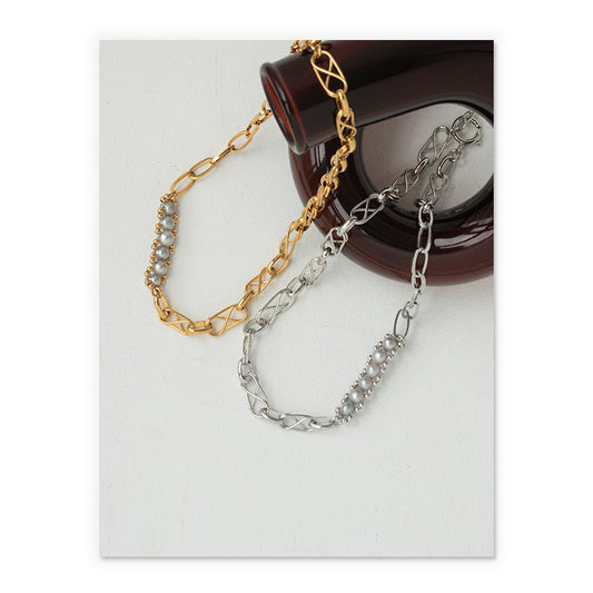 Collar de Perla Dorado en Oro Real con Baño de Vacío - Diseño Europeo para Clavícula