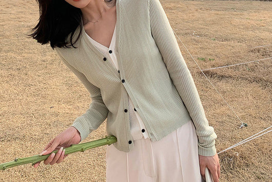 Cardigan Tejido Falsa Dos Piezas Mujer Cuello V Manga Larga - Image 23