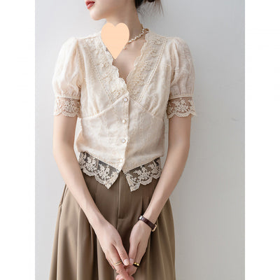 Blusa Elegante de Verano con Encaje y Manga Corta - Image 4