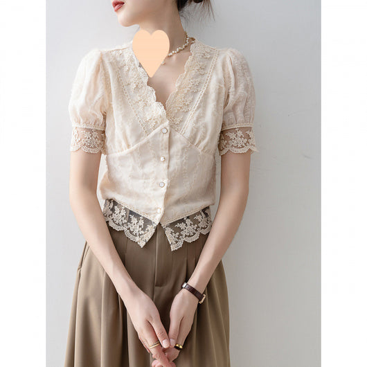 Blusa Elegante de Verano con Encaje y Manga Corta - Image 4
