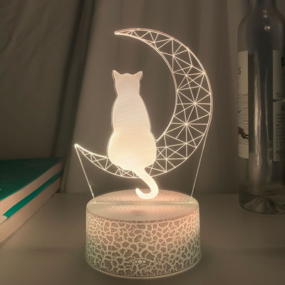 Lámpara LED 3D Decorativa Luna y Gato - Luz Acrílica Interior - Image 3